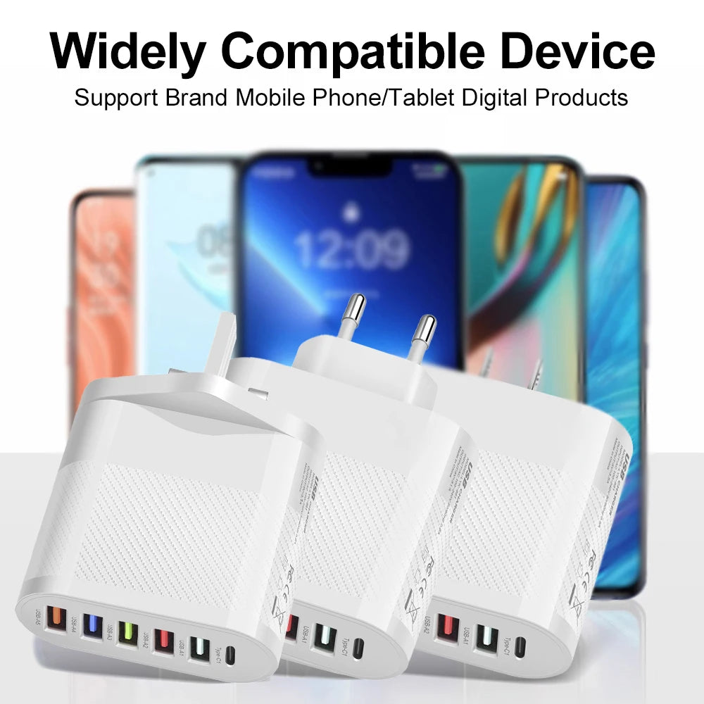 6 Ports USB Type C Charger Fast Charging Adapter