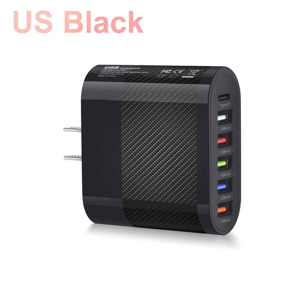 6 Ports USB Type C Charger Fast Charging Adapter