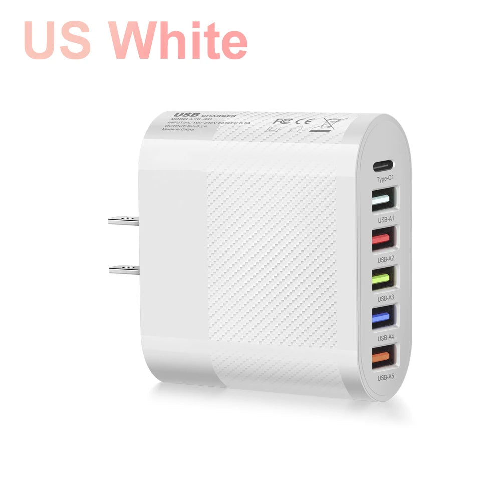 6 Ports USB Type C Charger Fast Charging Adapter